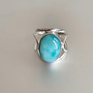 Natural Larimar Ring, 925 Sterling Silver Ring, Gemstone Ring, Handmade Ring, Larimar Jewelry, Silver Ring, Band Ring, Women Ring, Gift her*