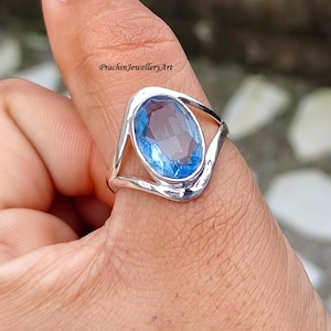 Handmade Blue Topaz Ring: 925 Sterling Silver Boho Wedding Jewelry
