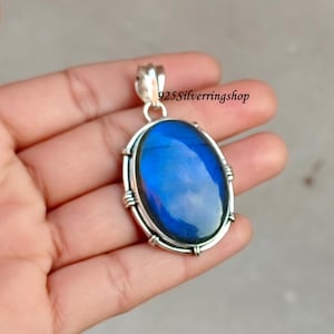Labradorite Pendant, 925 Sterling Silver Labradorite Necklace, Blue Gemstone Pendant, Oval Shape Necklace, Silver Necklace, Gift For Him