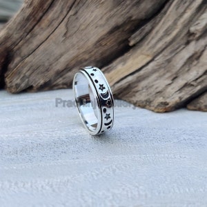 Bague anti-anxiété lune et étoiles, bague lune fidget, anneau toupie en argent sterling pour femme par Impulse Modern