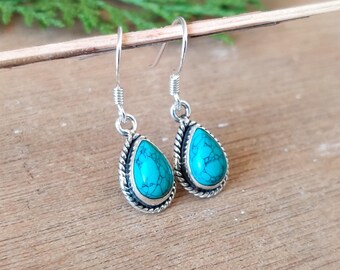 Orecchini In Argento S925 Con Lapislazzuli Naturale E Matrice D'Oro - Design A Goccia Ispirato All'Antico Egitto, Fatti A Mano 8x6 Mm - 2