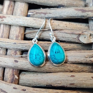 Blue Turquoise Earring, 925 Sterling Silver Earring, Handmade Earring, Gemstone Earring, Gift For Her, Turquoise Jewelry, Gift For Christmas