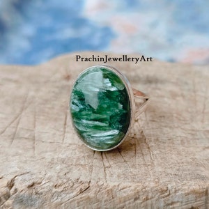 Anillo de piedra preciosa natural de serafinita, anillo de piedra preciosa, plata de ley 925, hermoso anillo, joyería, artículo hecho a mano, regalo para ella, PrachinJewelleryArt,
