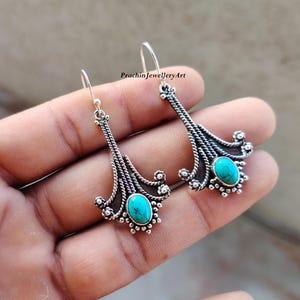 Handmade Turquoise 925 Sterling Silver Dangle Earrings