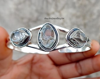 Handmade Herkimer Diamond Bangle: Raw Gemstone, Sterling Silver