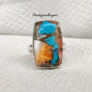 Oyster Copper Turquoise Ring , 925 Sterling Silver Ring , Wedding Ring , Promise Ring , Gift for Women , Silver Jewelry, Gift for her ******