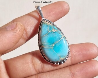 Ciondolo in turchese Mohave fatto a mano: gioielli boho in argento sterling