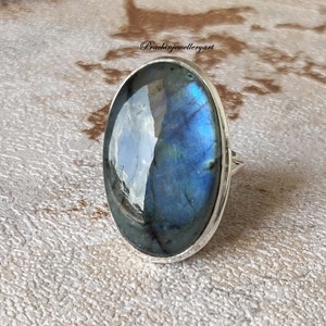 Natural Labradorite, Dainty Ring, Statement Ring, 925 Silver Ring, Labradorite Ring, Handmade Ring, Blue Fire Ring, Women Ring, Boho Ring image 3