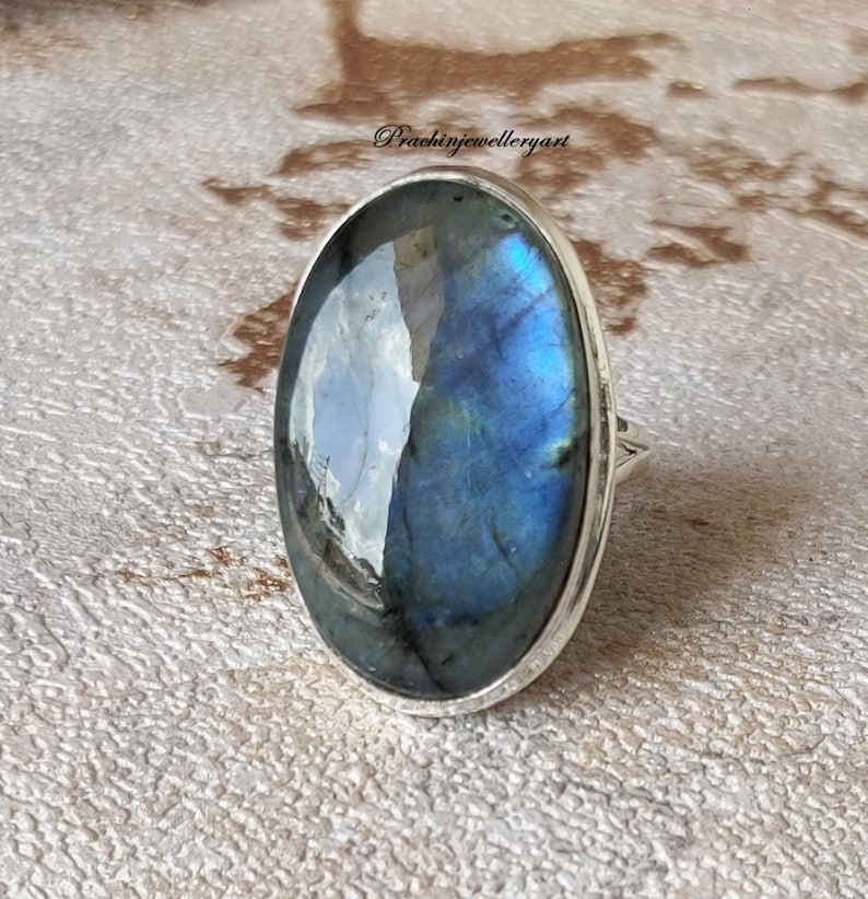 Natural Labradorite, Dainty Ring, Statement Ring, 925 Silver Ring, Labradorite Ring, Handmade Ring, Blue Fire Ring, Women Ring, Boho Ring image 3