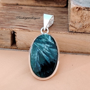 Handmade Seraphinite Gemstone Pendant: 925 Sterling Silver