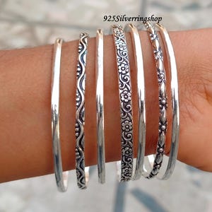 925 Sterling Silver Bangles, 7 Set Bangles, Stackable Bangles, Silver Bangle for Her~ him, Handmade Bangles for Gift on Christmas,***