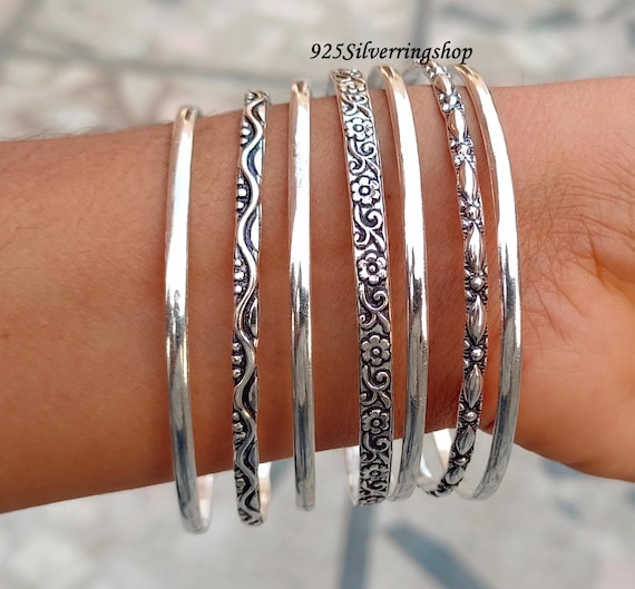 Handmade Sterling Silver Stackable Bangle Set - 7 Piece