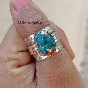 Oyster Copper Turquoise Ring , 925 Sterling Silver Ring , Handmade Ring, Valentine Gay Gift Gift for Women , Silver Jewelry, Gift for her **