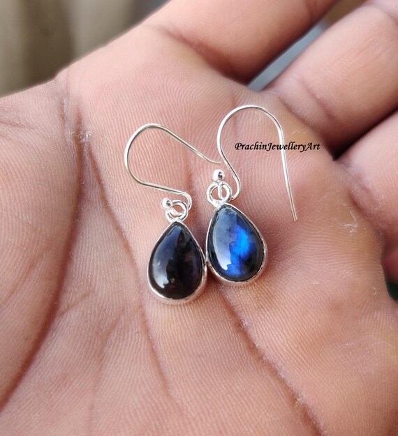 ORECCHINI EARRINGS LOBO CLIPS LABRADORITE PIETRA DI LUNA ARGENTO 925 STERLING