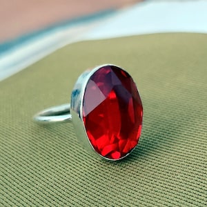 Garnet Ring, Garnet Silver Ring, Handmade Christmas Gift, Red Garnet Gemstone Ring, 925 Sterling Silver Ring, Women&#39;s Ring, Gift For Her