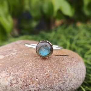 Sterling Silver Labradorite Ring: Round Gemstone Statement Jewelry