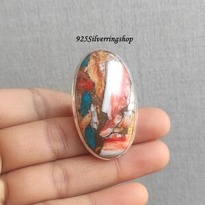 Oyster Copper Turquoise Ring: Handmade 925 Sterling Silver Band