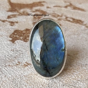 Natural Labradorite, Dainty Ring, Statement Ring, 925 Silver Ring, Labradorite Ring, Handmade Ring, Blue Fire Ring, Women Ring, Boho Ring image 2