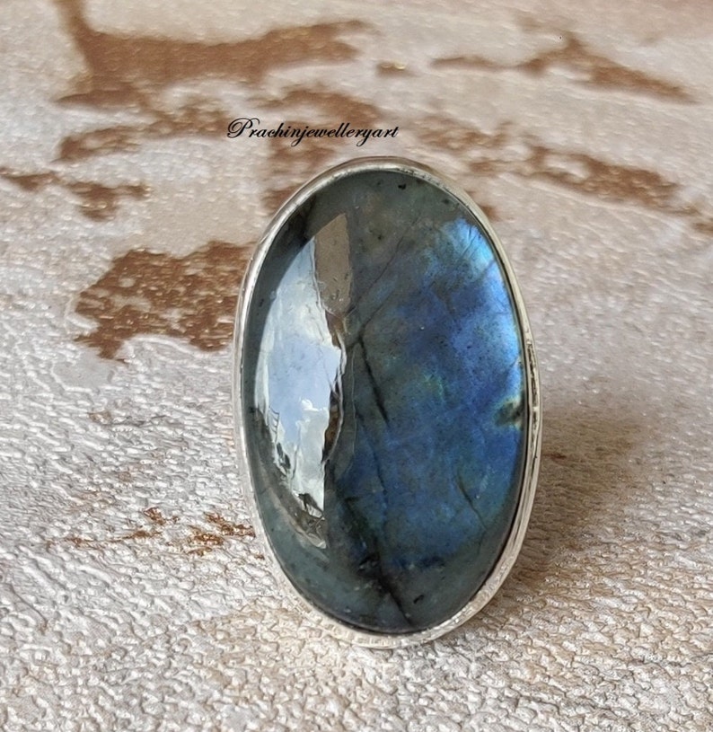 Natural Labradorite, Dainty Ring, Statement Ring, 925 Silver Ring, Labradorite Ring, Handmade Ring, Blue Fire Ring, Women Ring, Boho Ring image 2