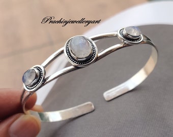 Beautifully  Moonstone Cuff Bracelet 925 Sterling Silver Bracelet Moonstone Jewelry Gif Gemstone Bracelet Moonstone Cuff Bracelet Silver ***