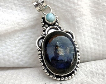 Labradorite & Larimar 925 Sterling Silver Pendant
