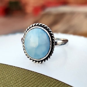 Larimar Ring, Genuine Larimar Ring, 925 Sterling Silver Ring, Handmade Ring, Summer Promise Ring, Engagement Ring, Boho Ring, Gift for Her