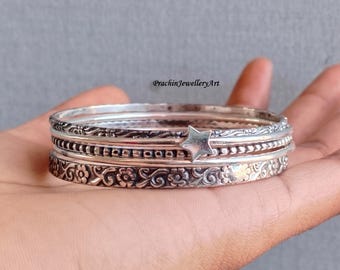 925 Sterling Silver Bangles,  Designer Bangles, Stackable Bangles, Silver Bangle for Her~ him, Handmade Bangles for Gift on Christmas MK551