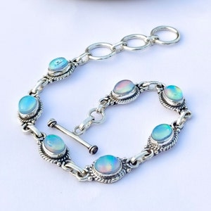 Aurora Opal Armband: Handgefertigtes 925 Sterling Silber Schmuckset