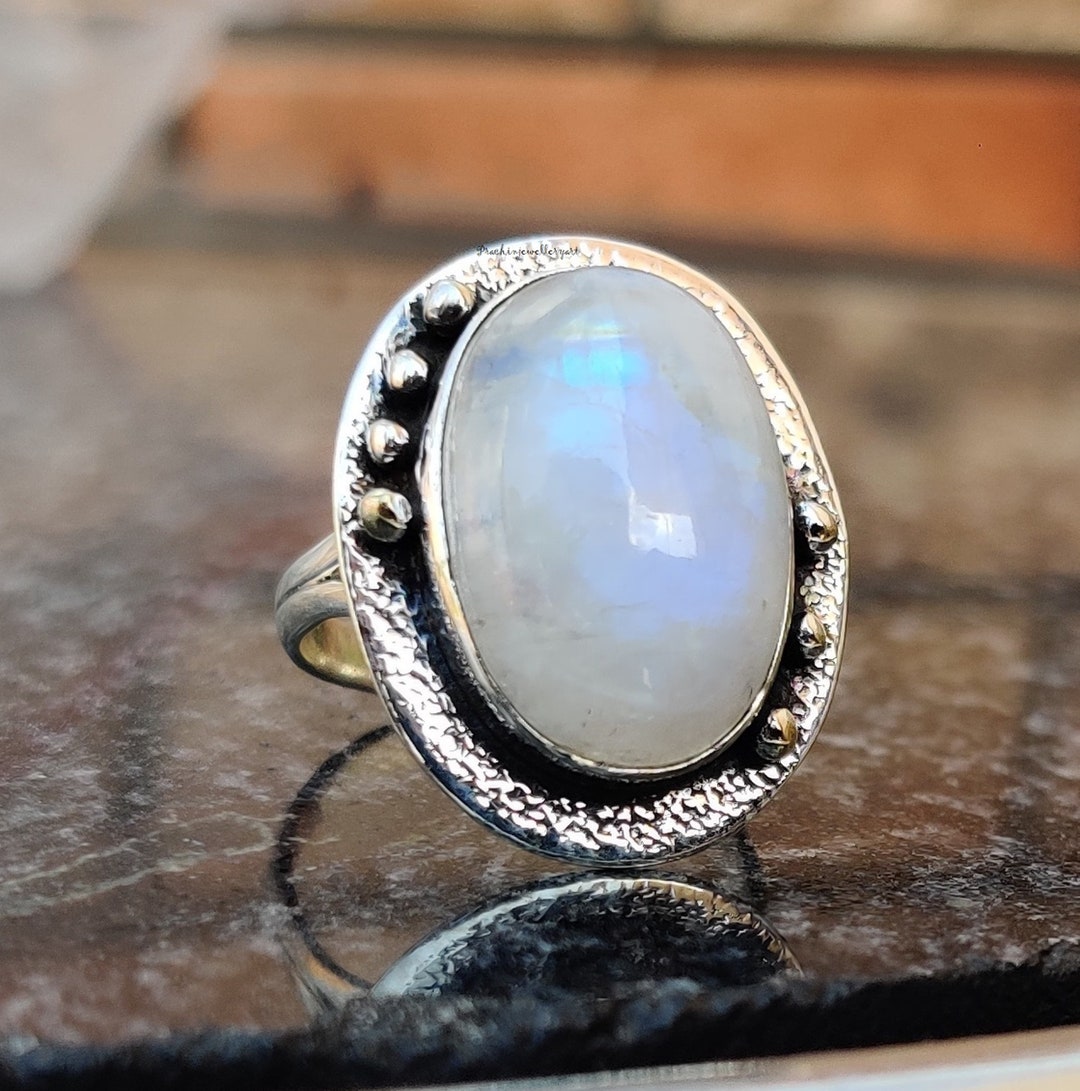 Genuine Moonstone Ring, Moonstone Silver Ring, Handmade Moonstone Ring