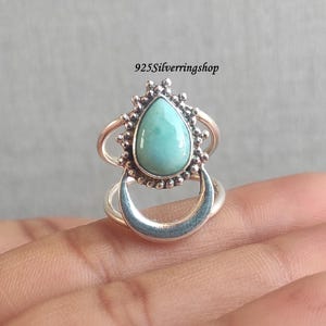 Larimar Statement Ring: Handmade 925 Sterling Silver Boho Jewelry