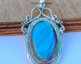 Sterling Silver Labradorite Pendant: Oval Gemstone, Birthstone Jewelry