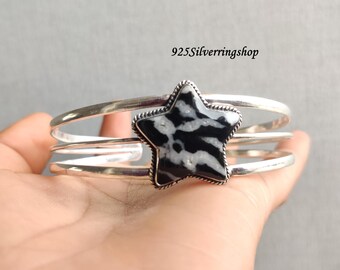 Brazalete tipo brazalete de plata de ley con jaspe cebra hecho a mano - Brazalete estilo boho