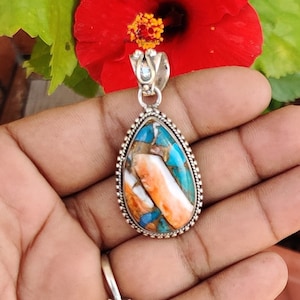 Oyster Copper Turquoise Pendant: Handmade 925 Sterling Silver Jewelry