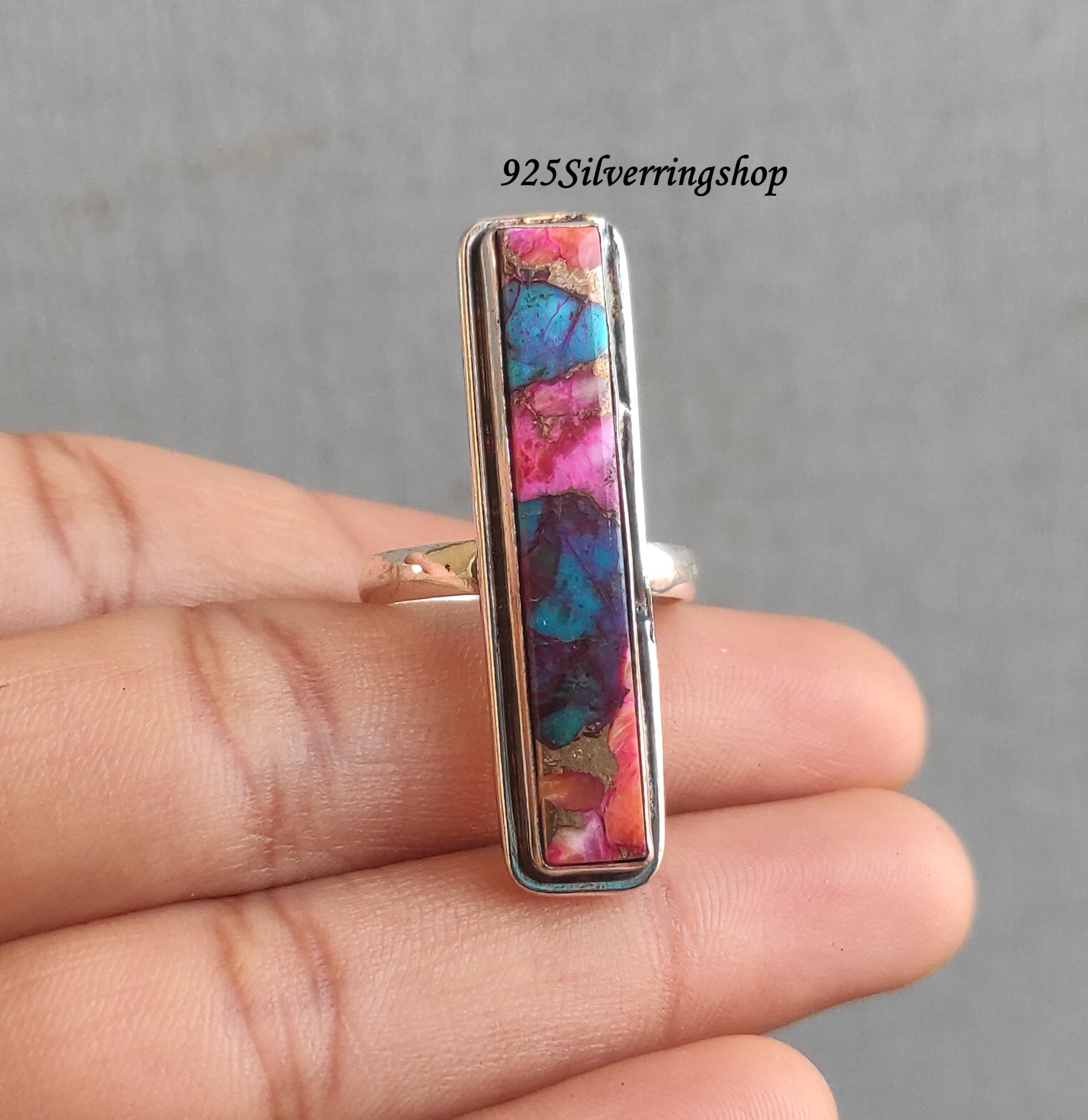 Pink Copper Turquoise Ring: Handmade 925 Sterling Silver Gemstone