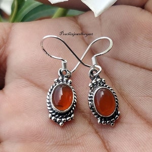 [韓国の人気ジュエリー] 925 silver. Carnelian earring Carnelian Earrings, 925 Sterling Silver Earring, Handmade