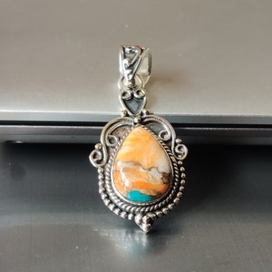 Handmade Oyster Copper Turquoise 925 Sterling Silver Pear Pendant