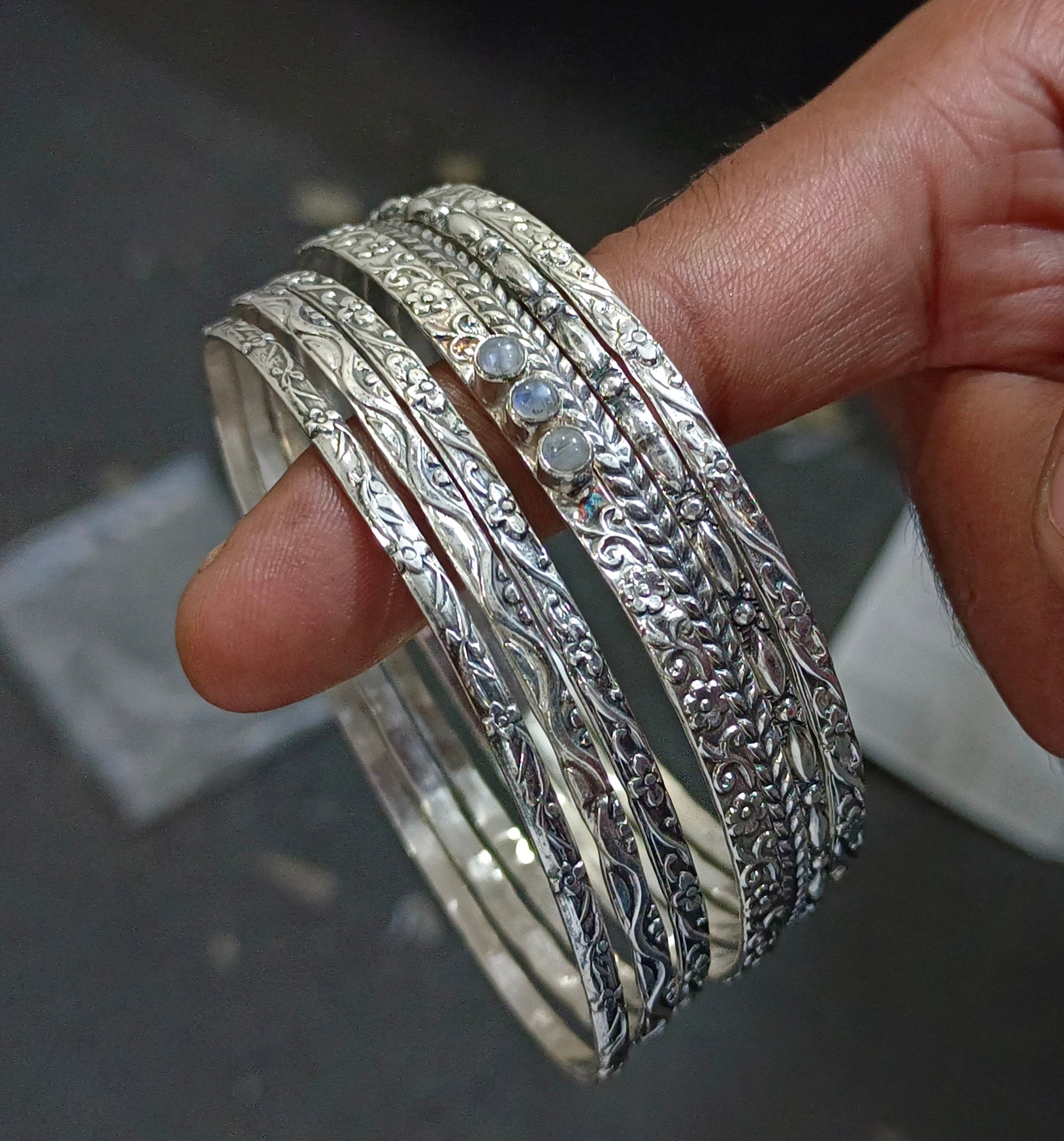 Handmade Sterling Silver Bangles: Stackable 7-set Design - Etsy