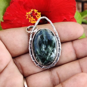 Handmade Seraphinite Pendant: 925 Sterling Silver Gemstone Jewelry