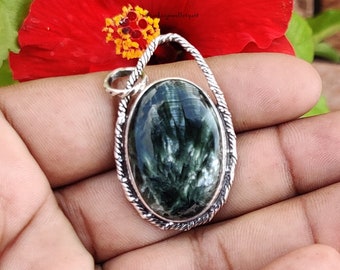 Handmade Seraphinite Pendant: 925 Sterling Silver Gemstone Jewelry