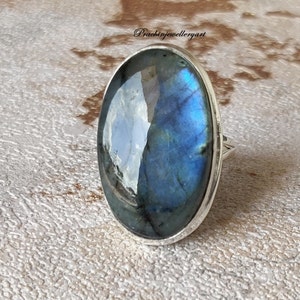 Natural Labradorite, Dainty Ring, Statement Ring, 925 Silver Ring, Labradorite Ring, Handmade Ring, Blue Fire Ring, Women Ring, Boho Ring image 9