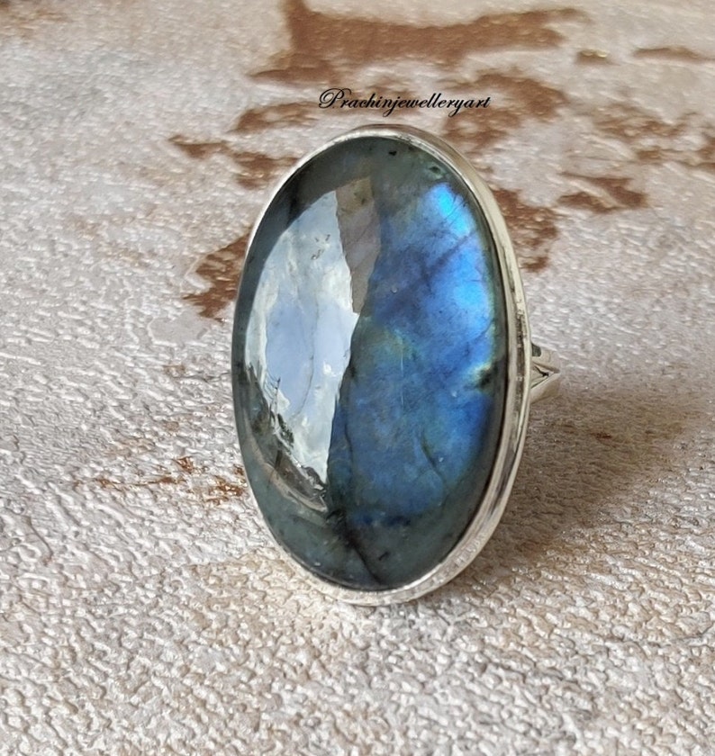 Natural Labradorite, Dainty Ring, Statement Ring, 925 Silver Ring, Labradorite Ring, Handmade Ring, Blue Fire Ring, Women Ring, Boho Ring image 9