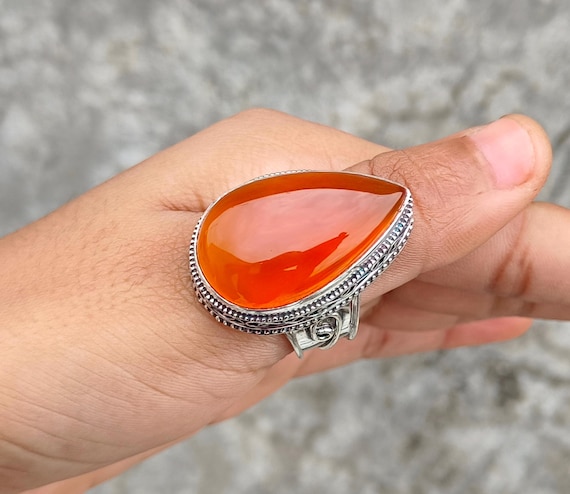 Anello Boho Donna Argento 925 Con Pietre Naturali – Corniola, Ambra, Onice – Fatto A Mano, Regalo Unico E Originale
