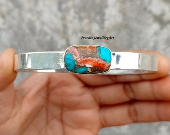 Oyster Copper Turquoise Bangle: Handmade 925 Sterling Silver Boho Jewelry