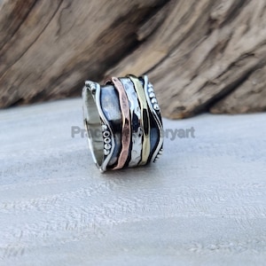 Sterlingzilveren spinnerring: handgemaakte Worry Fidget-ring