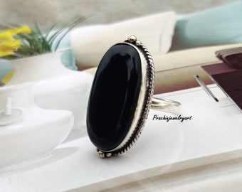 Black Onyx Ring,925 Sterling Silver,Round Oval Ring,Onyx Ring,Gemstone Ring, Statement Ring,Silver Ring,Black Onyx Jewelry, magnificent Ring