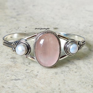 Rose Quartz Silver Bangle , 925 Sterling Silver ,A very Beautiful And Stylish Silver Bangle , Perfect Quality And Nice Bangle , gift For Her