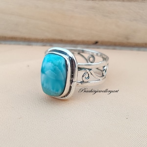 Beautiful Larimar Ring, 925 Sterling Silver Ring, Handmade Ring, Band Ring, Boho Ring,Women Jewelry, Gift For Her