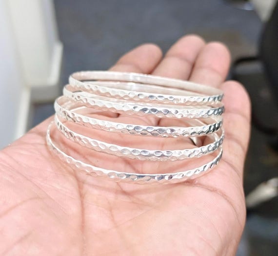 Handmade Sterling Silver Stackable Bangles - Set of 5 - Etsy