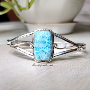 Handmade Larimar Bangle: 925 Sterling Silver Cuff Bangle