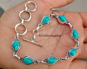 Handmade Turquoise Sterling Silver Bracelet: Adjustable Gemstone Jewelry